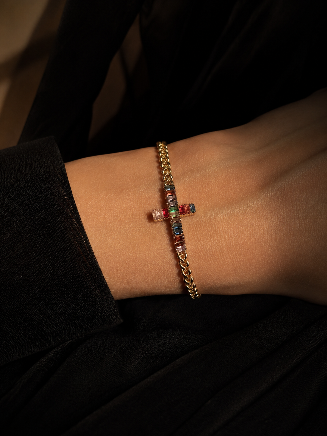 "The Celestia" CZ Cross Stone 14K Gold Filled Bracelet