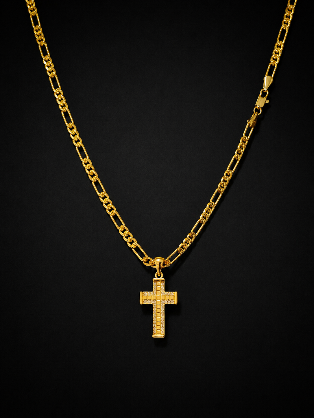 "The Sanctum" 5mm Figaro Cross Pendant 24” 14K Gold Filled Chain