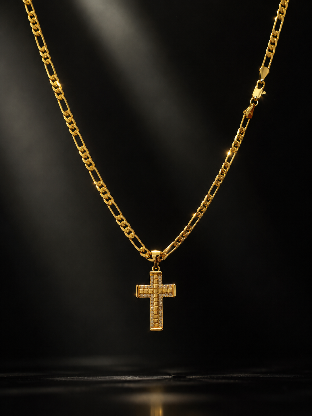 "The Sanctum" 5mm Figaro Cross Pendant 24” 14K Gold Filled Chain