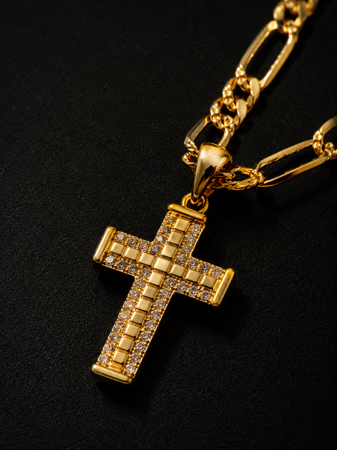 "The Sanctum" 5mm Figaro Cross Pendant 24” 14K Gold Filled Chain
