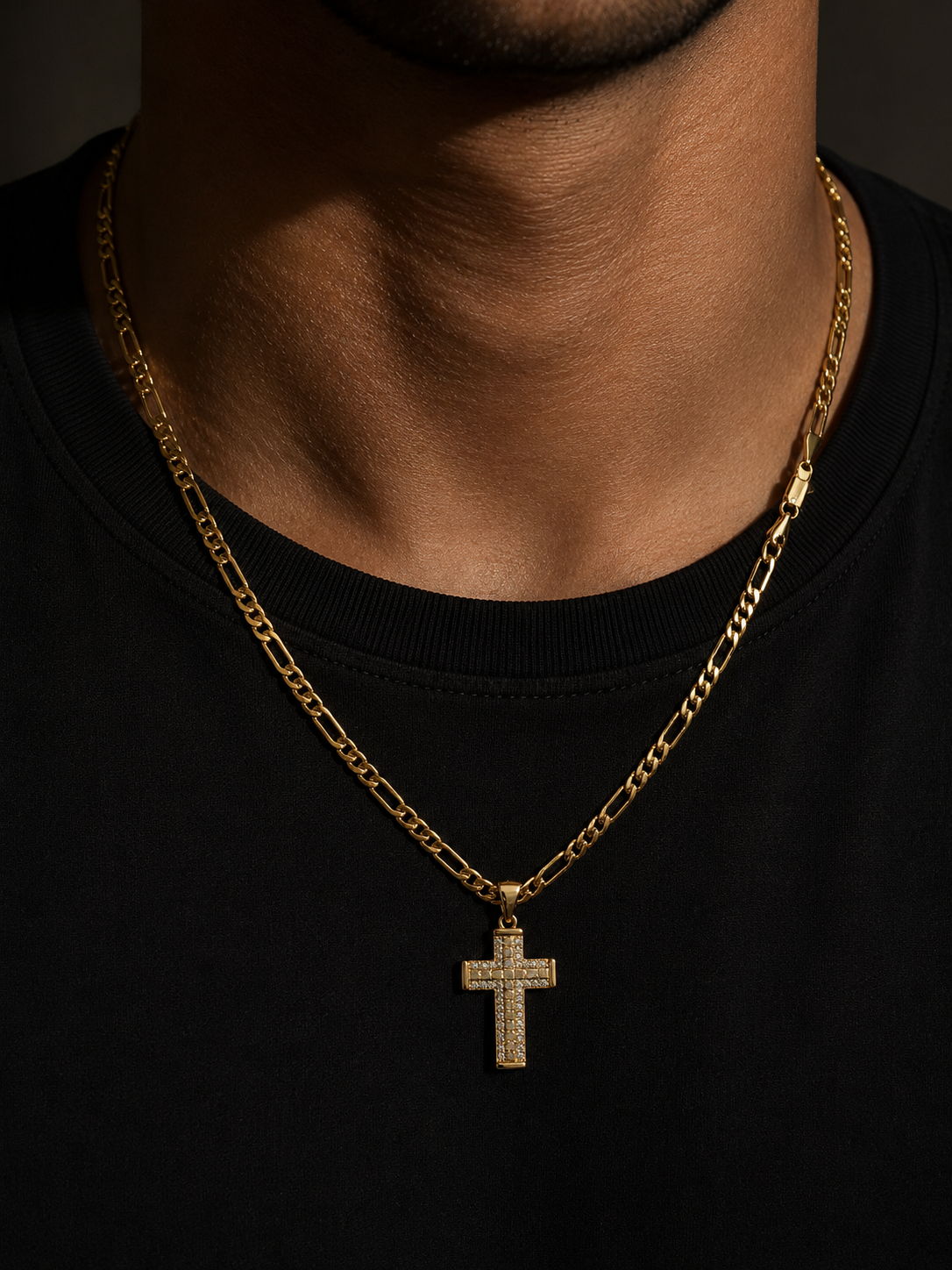 "The Sanctum" 5mm Figaro Cross Pendant 24” 14K Gold Filled Chain